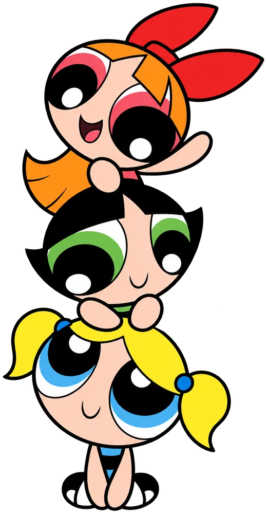 Blossom, Buttercup and Bubbles stacked on top of each other